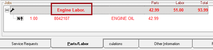 The labor posted to the Jobs section of a ticket when Append to Predefined Description is selected.