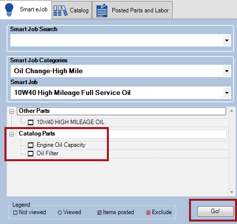 catalog parts in a Smart Job on the Smart eJob tab.