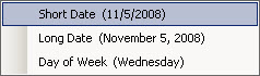 The date options on the Customer Vehicle Menu.
