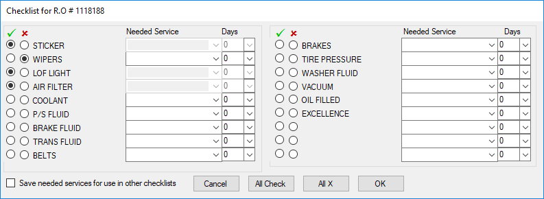 The Checklist window in R.O. Writer 2.5.