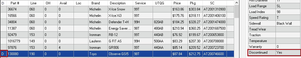 The discontinued indicator in the D column. 