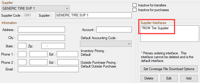The generic tire supplier in the Supplier Interfaces section. 