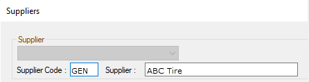 The Supplier Code and Name entered.