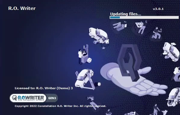 The splash screen showing the updating files progress bar.