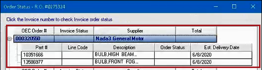 One order section on the Order Status window.