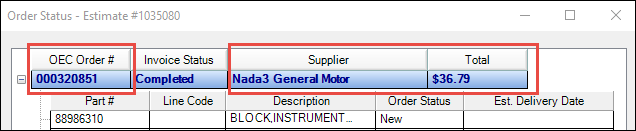 The Order Status window with the new columns circled.