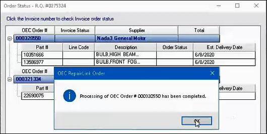 The message notifying you that the order is completed.