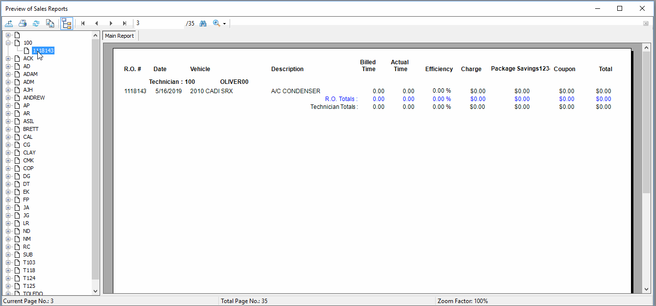 Clicking through a drilldown report with the result showing in the tree viewer.