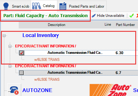 The third and final catalog part in the job selected in the Local Inventory section.,