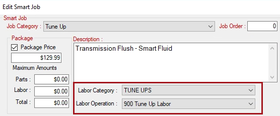 The top of the Edit Smart Job window with a labor category and operation selected.