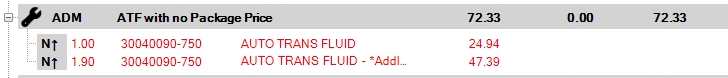 Additional fluid with no package price.