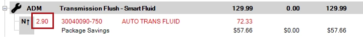 Additional fluid added to the overall quantity of the part. 