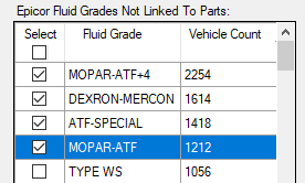 Multiple fluid grades selected in the list. 