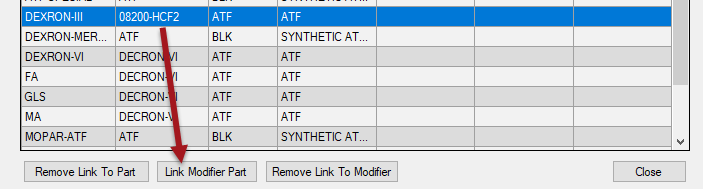 A part link selected and pointing to the Link Modifier Part button. 