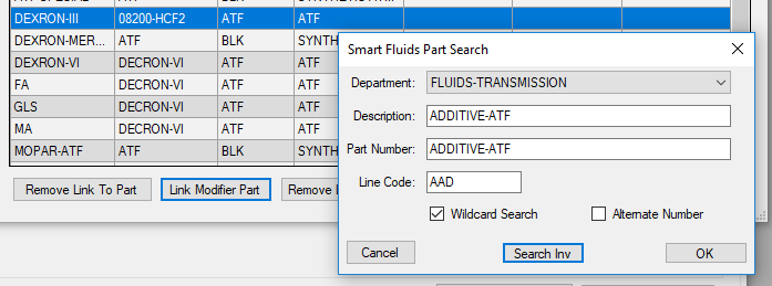 The modifier part on the part search window. 