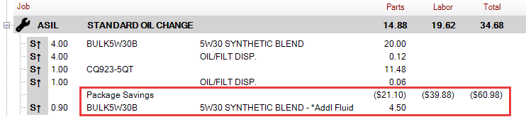 Additional quantity on a separate part line just under the package savings.