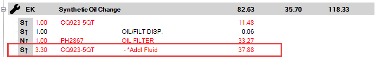 Additional fluid part when there is no package price.