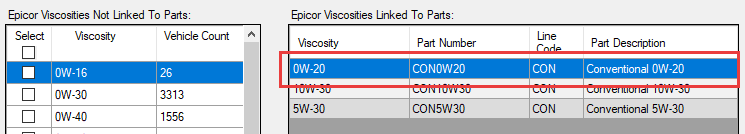 The linked part circled in the list.