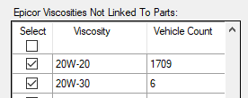 Multiple viscosities selected in the list. 