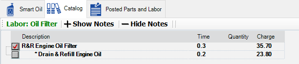 Oil filter labor selected in Smart eCat.