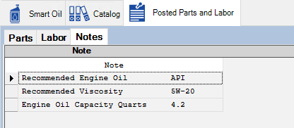 The Notes tab showing the Epicor specification information. 