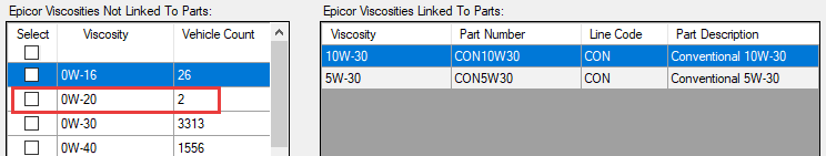 Epicor viscosity circled in the list.