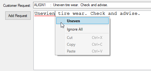 The right-click menu for a misspelled word.