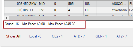 The Found and Min and Max price below the search results. 