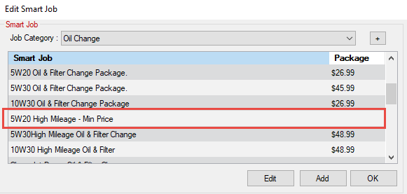 The Smart Job list with the Minimum Price job's price blank in the list. 