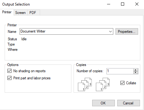 The Output Selection window.