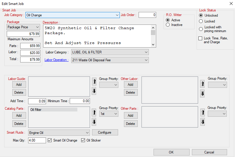 The Smart eJob configuration window.