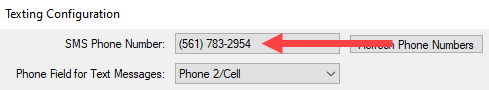 The SMS phone number selected.