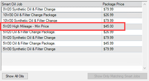 A minimum price job circled in the list of Smart Oil jobs. 