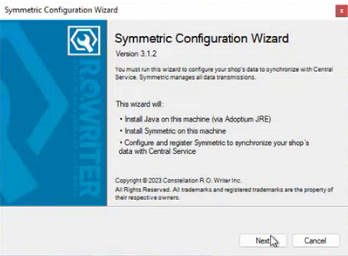 The Symmetric Configuration Wizard start window.