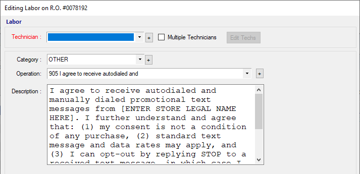 The texting consent language in the Description box. 