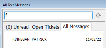 The All Messages tab with a letter typed in to search.