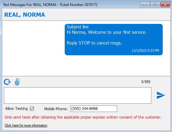 The text message sent.