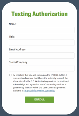 The Texting Authorization section.