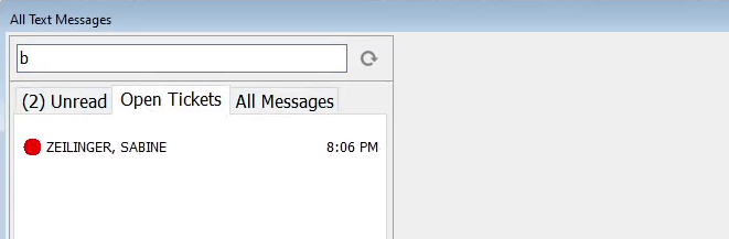 Text messages filtered by name.