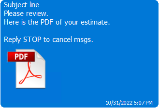 Message with a subject line and PDF of an estimate.