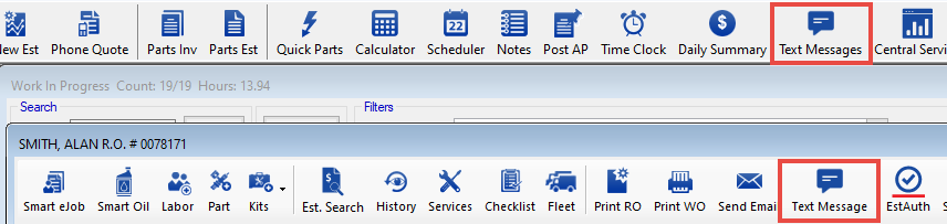 The Text Message toolbar buttons.