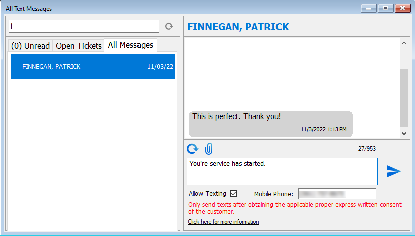 A message typed into the text box. 