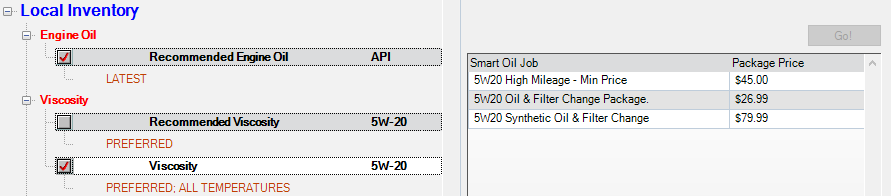 The job list when viscosity is selected.