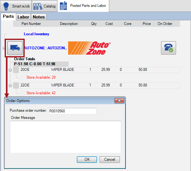 A picture appears with the truck button pointing to the order window.