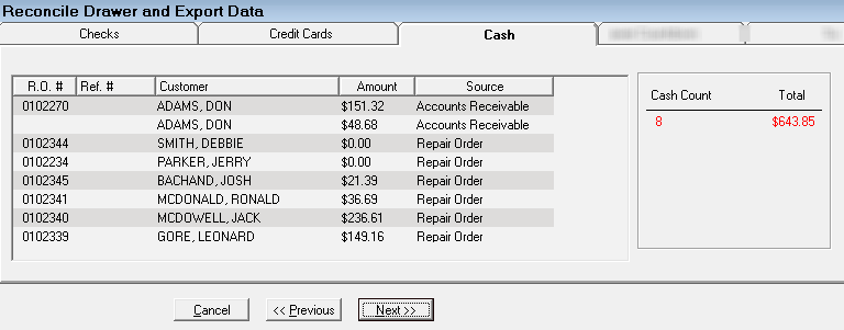 The Cash tab.