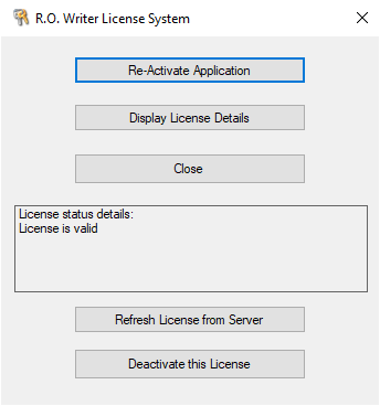 The license system window.
