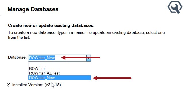 The new database in the dropdown list.