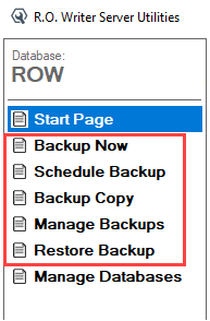 The left column of Server Utilities.