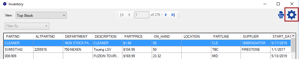 The top portion of the Browse window with the gear icon for Configure Views circled.