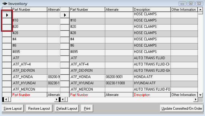 The Browse Inventory window in R.O. Writer 2.4.